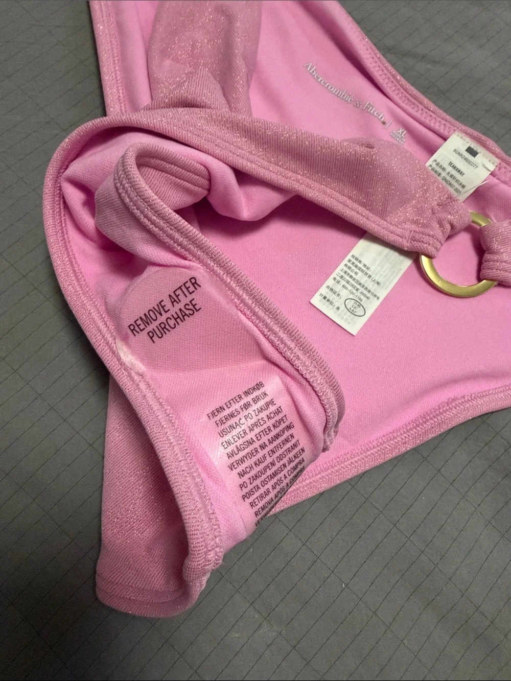 Abercrombie & Fitch Pink High-Cut Bikini Bottom with Gold Ring Detail XL NEW